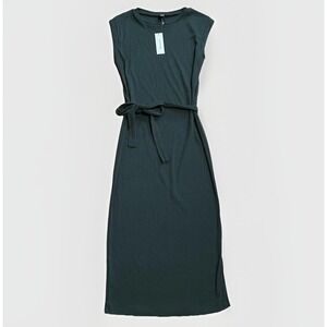 NWT Alya Green Ribbed Dress Small Sleeveless Long Round Neck Casual Bodycon Belt